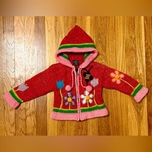 2T Colorful Knit Otavalo Wool Hand Knit Ecuador Hooded Sweater